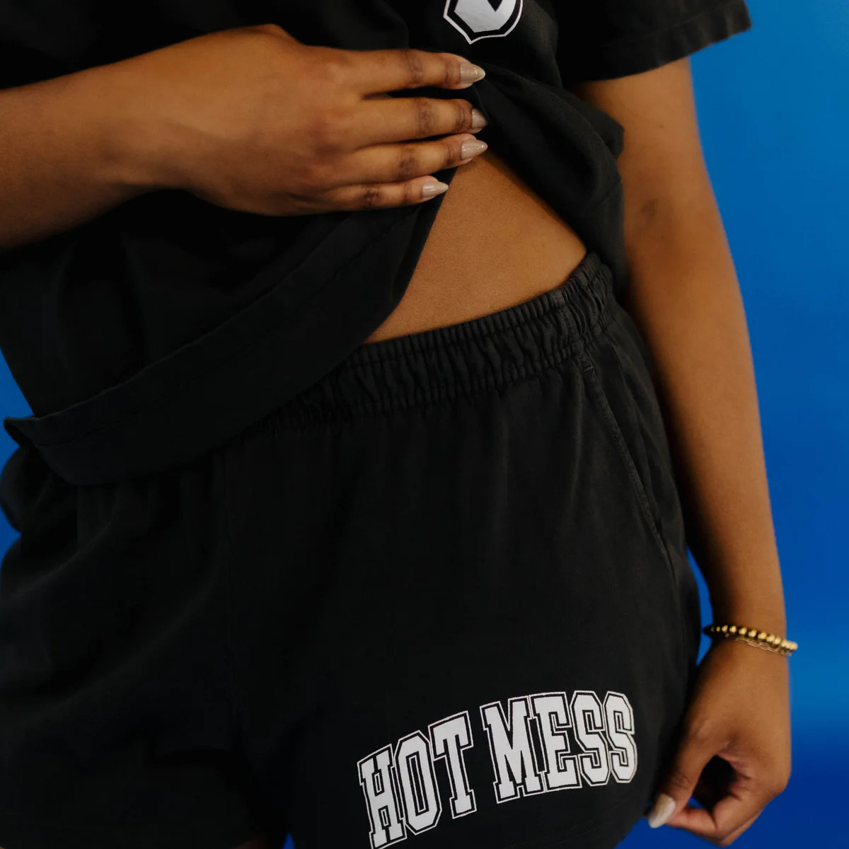 Black Hot Mess Varsity Shorts | Staykation