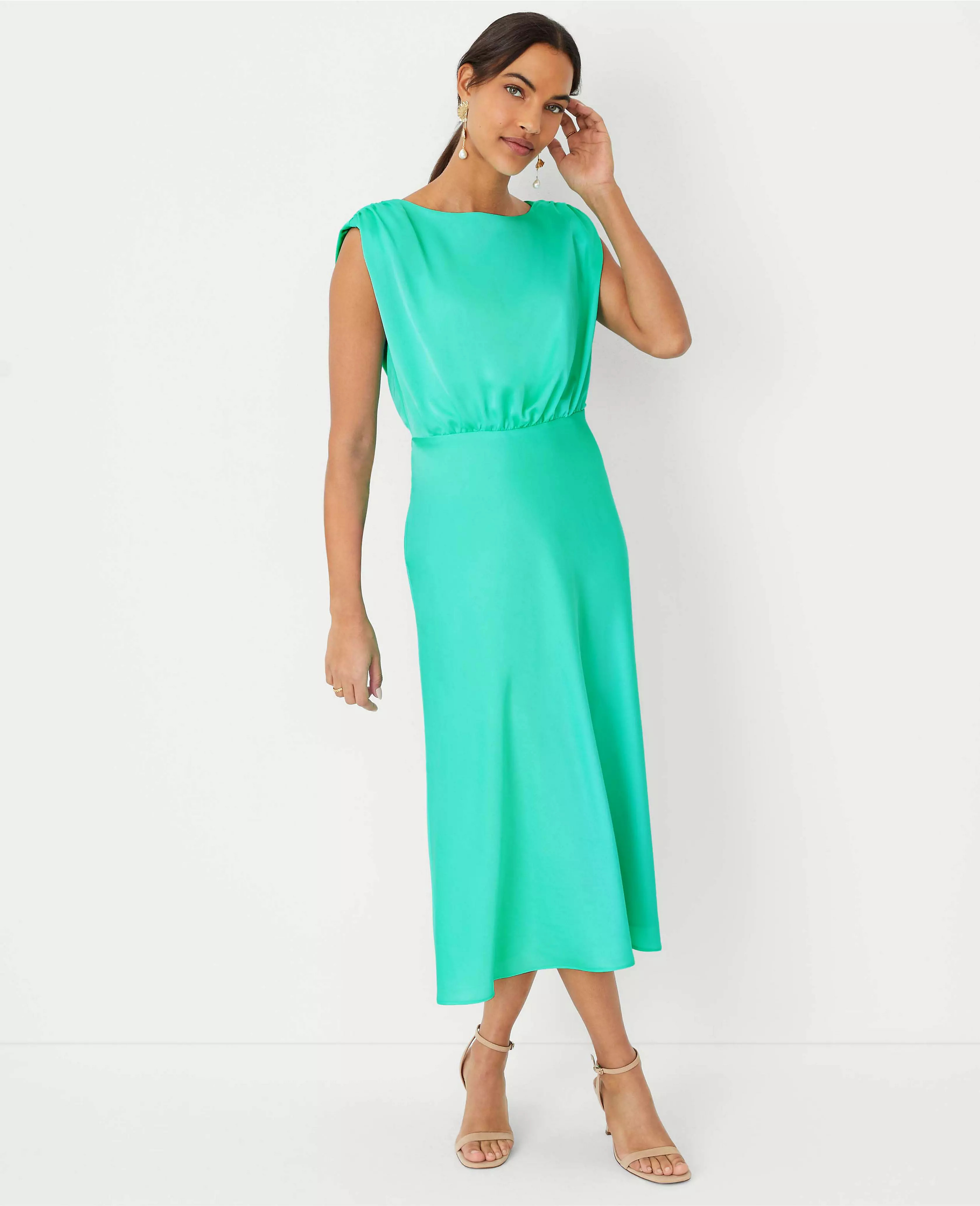 Petite Shirred Shoulder Flare Dress | Ann Taylor (US)