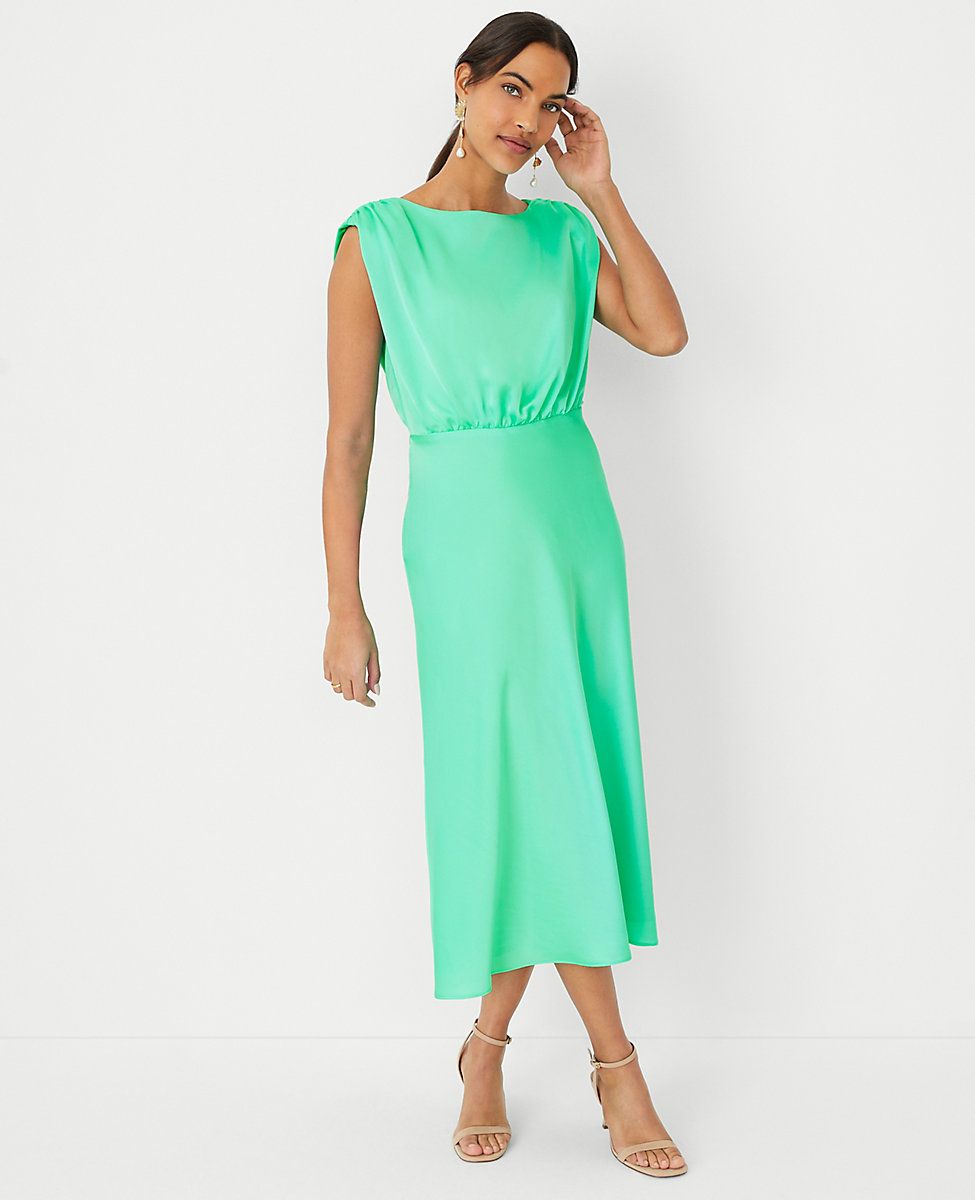 Petite Shirred Shoulder Flare Dress | Ann Taylor (US)