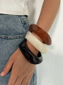 Vintage Large Brown Asymmetrical Acrylic Resin Chunky Bangles For Women On Hand Goth Geometric Ch... | SHEIN