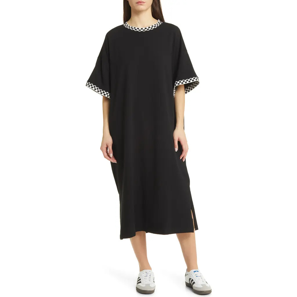 Dressed in Lala Frankie Stretch Cotton Oversize T-Shirt Dress in Black Checkerboard at Nordstrom, Size Small | Nordstrom