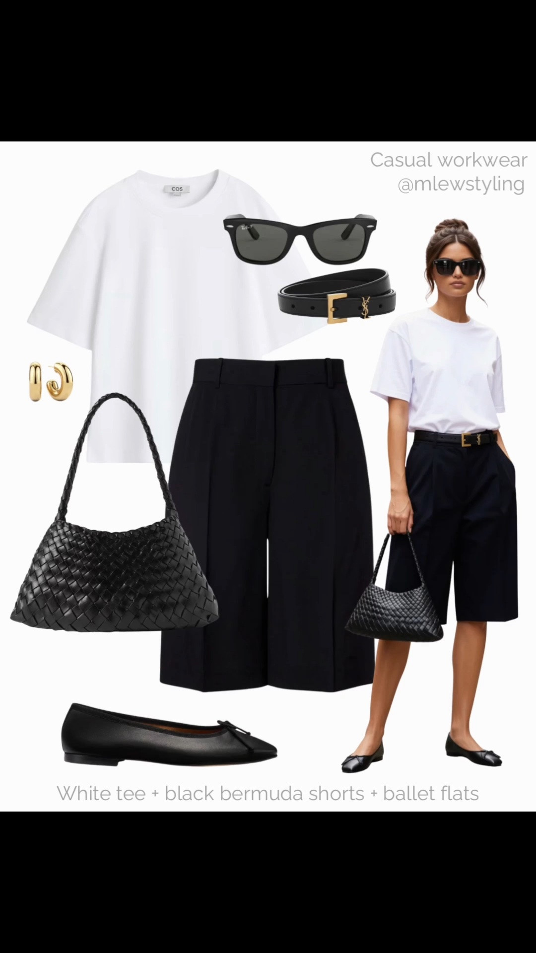 Casual office outfit 🤍

Tags: elevated summer outfit, oversized white tee, black Bermuda shorts, dragon diffusion bag, Margaux black ballet flats, ysl belt, ray-ban wayfarer sunglasses, gold hoop earrings, neutral outfit formulas, capsule wardrobe

#LTKsummer #LTKworkwear #LTKshoes