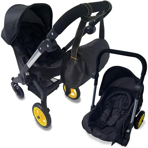 Baby Doll Car Seat Stroller Combo – Convertible 2 in 1 Doll Stroller and Car Seat for Kids – Fits Up to 20” Dolls – Play Toy Baby Stroller with Adjustable Handle for Girls Toddlers All Ages (Black) | Amazon (US)