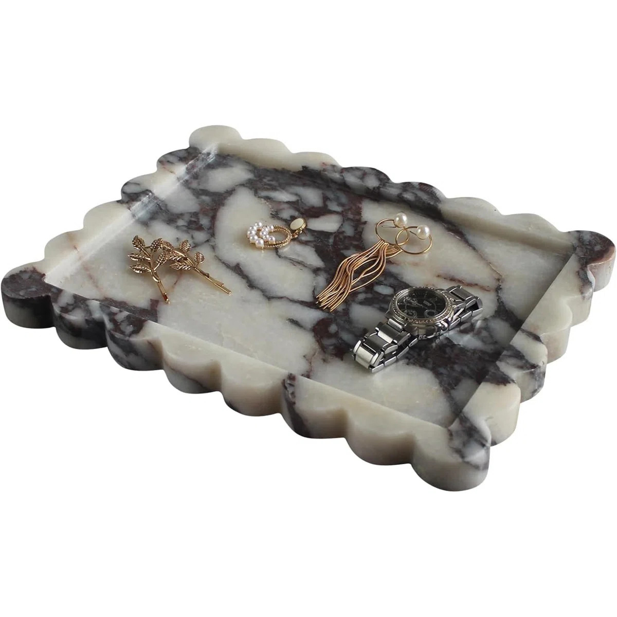 Natural Luxury Scalloped Marble Tray 10.8"X8", Rectangle Vanity Tray For Bathroom Kitchen Counter... | Wayfair North America