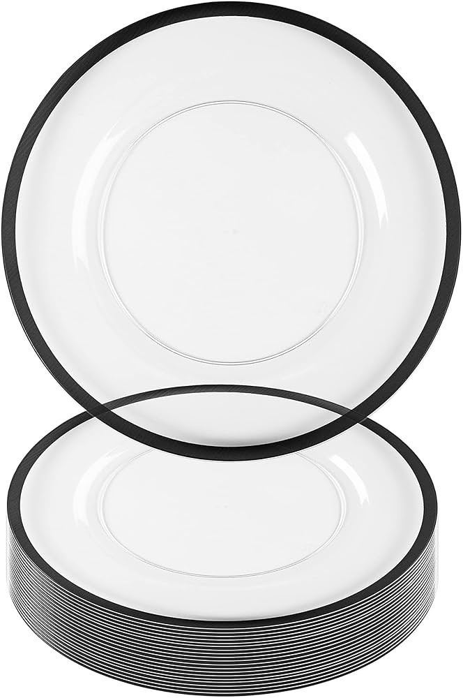 PARTY BARGAINS 13-Inch Charger Plates - 16 Pack, Clear Black Rim, Heavy-Duty Disposable Chargers ... | Amazon (US)