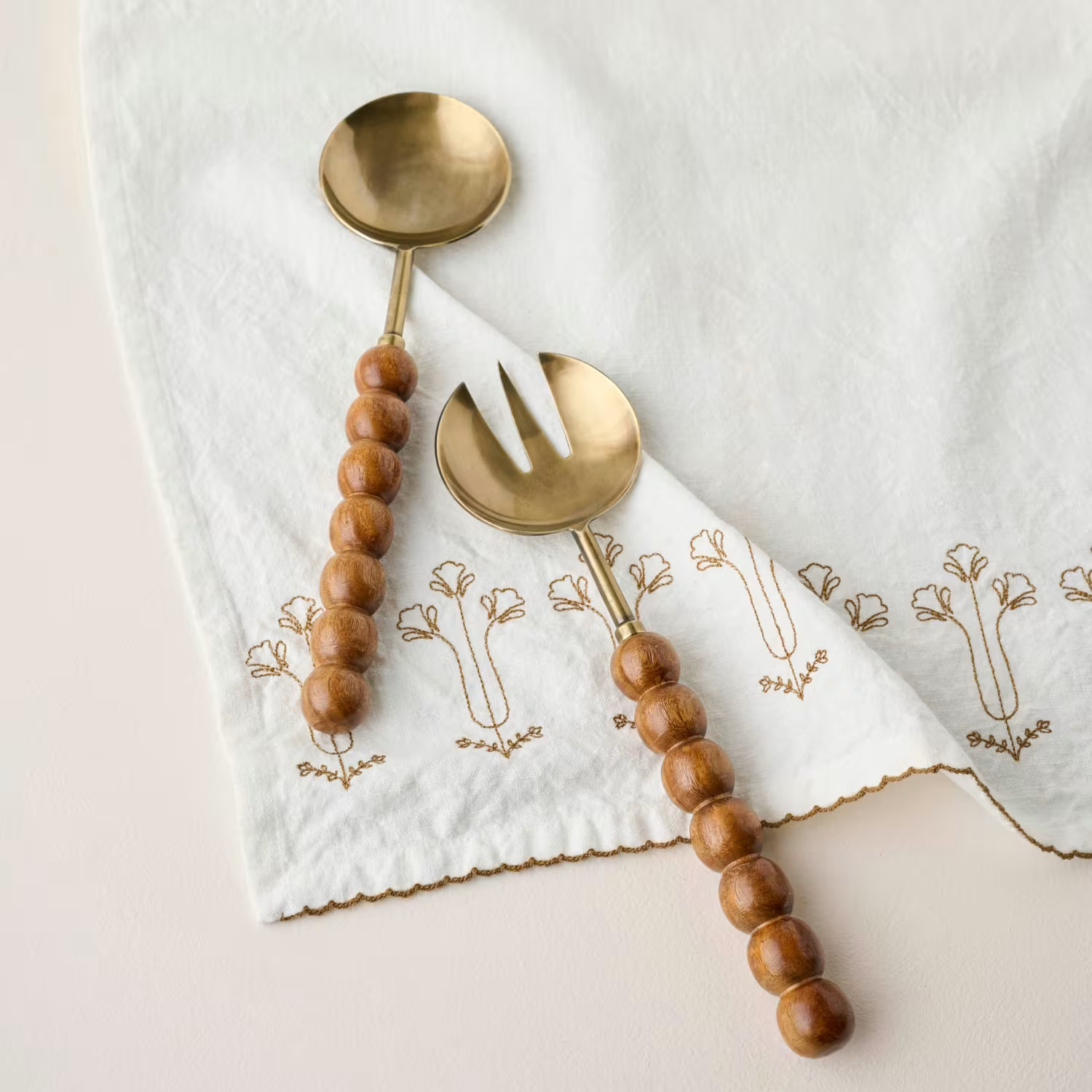 Antique Brass and Beaded Wood Serving Set | Magnolia