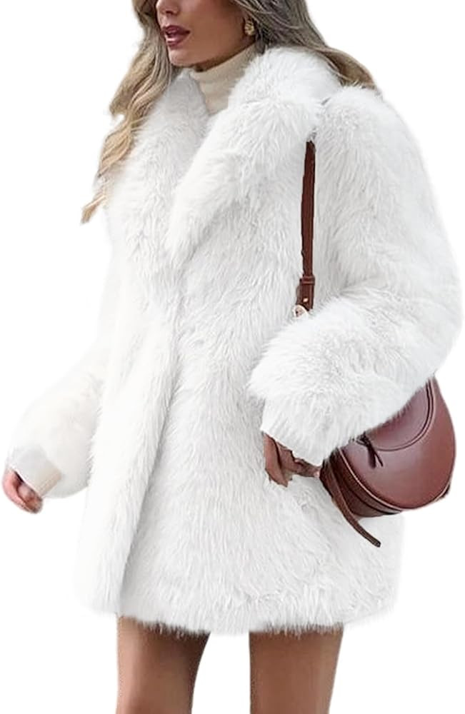 Wyeysyt Womens Faux Fur Coat Fluffy Lapel Furry Jacket Long Sleeve Shaggy Long Coat Winter Warm C... | Amazon (US)