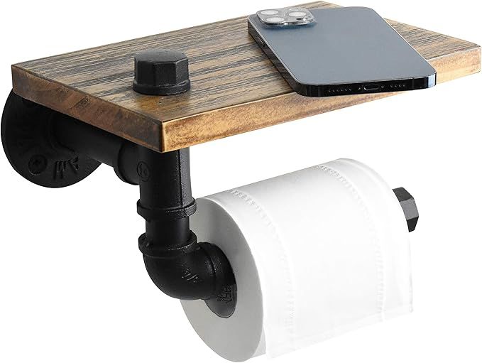 HooLink Rustic Toilet Paper Holder Pipe with Shelf Industrial Toilet Roll Holder Wall Mount Farmh... | Amazon (US)