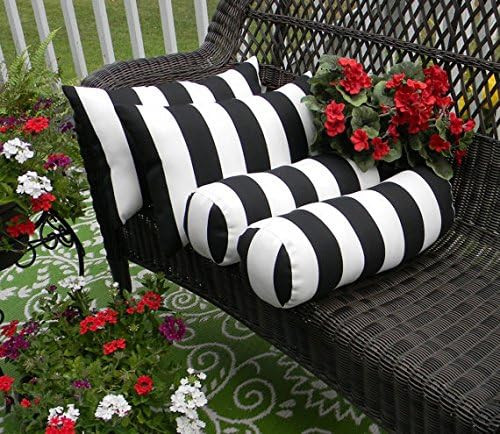 Indoor/Outdoor Set of 4 Decorative Bolster/Neckroll and Rectangle/Lumbar Pillows - Black and Whit... | Amazon (US)