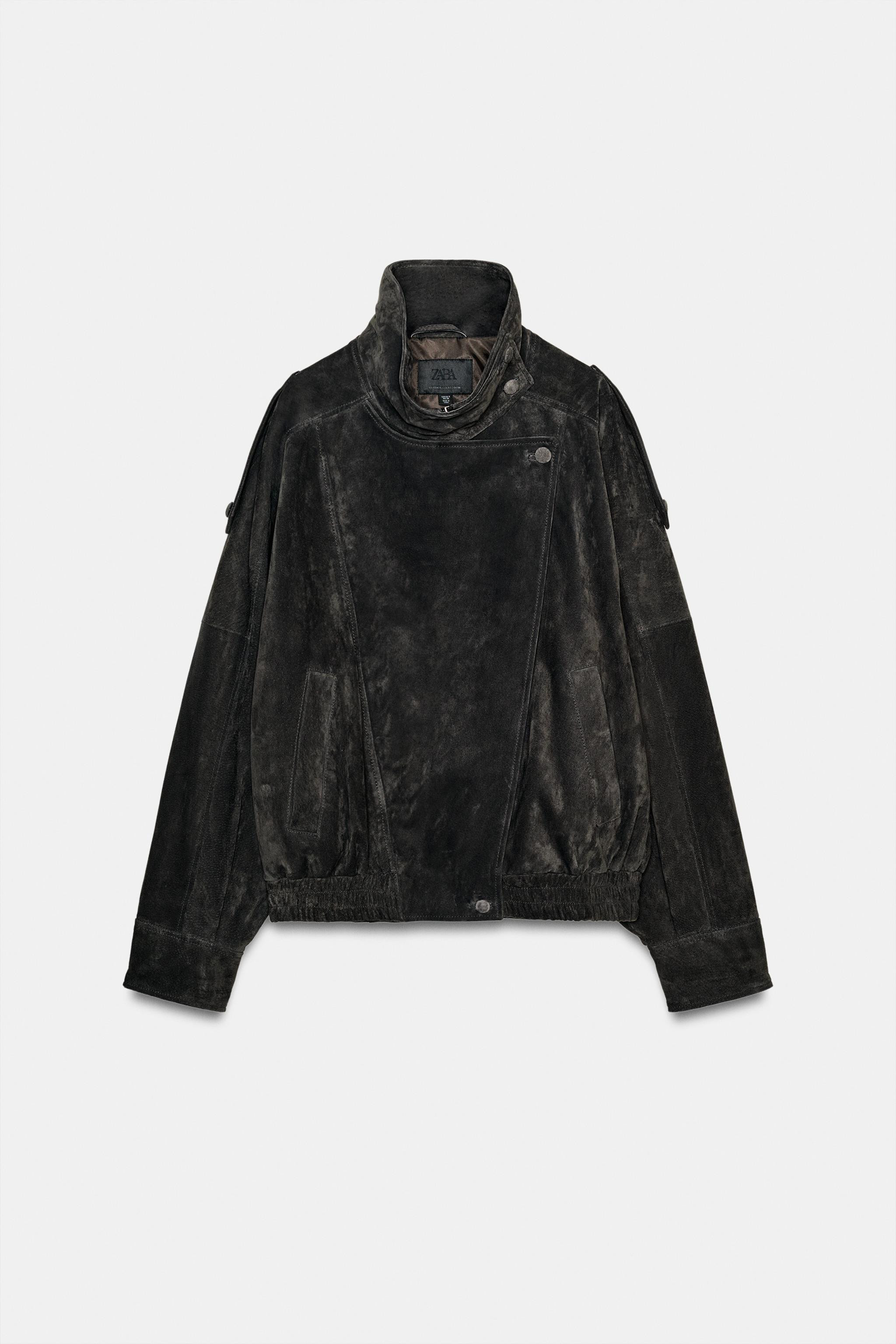 100% SUEDE BIKER JACKET WITH COVERED BUTTONS | Zara US