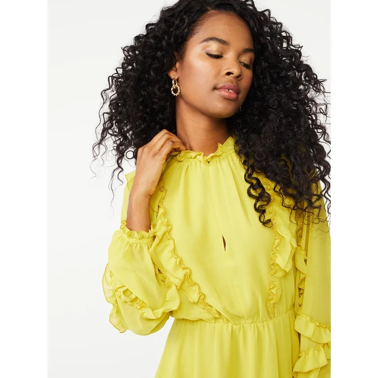 Scoop Women's Long Sleeve Ruffle Mini Dress | Walmart (US)