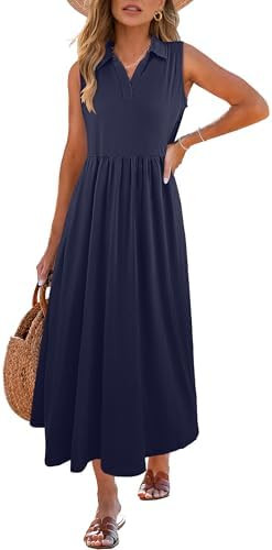 ANRABESS Womens Casual Dress Summer Sleeveless V Neck Sundress Aline Flowy Beach Maxi Dresses Tra... | Amazon (US)