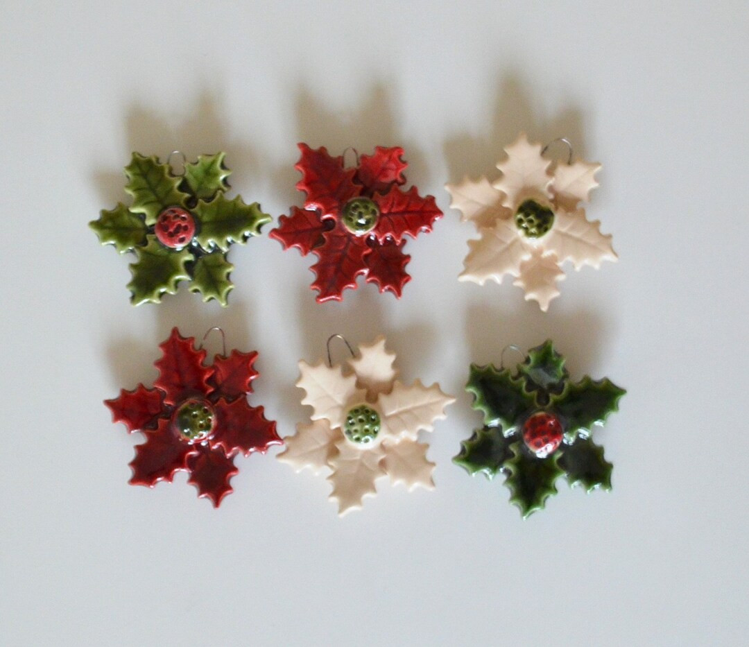 Handmade Ceramic Poinsettia Christmas Tree Decoration - Etsy | Etsy (US)