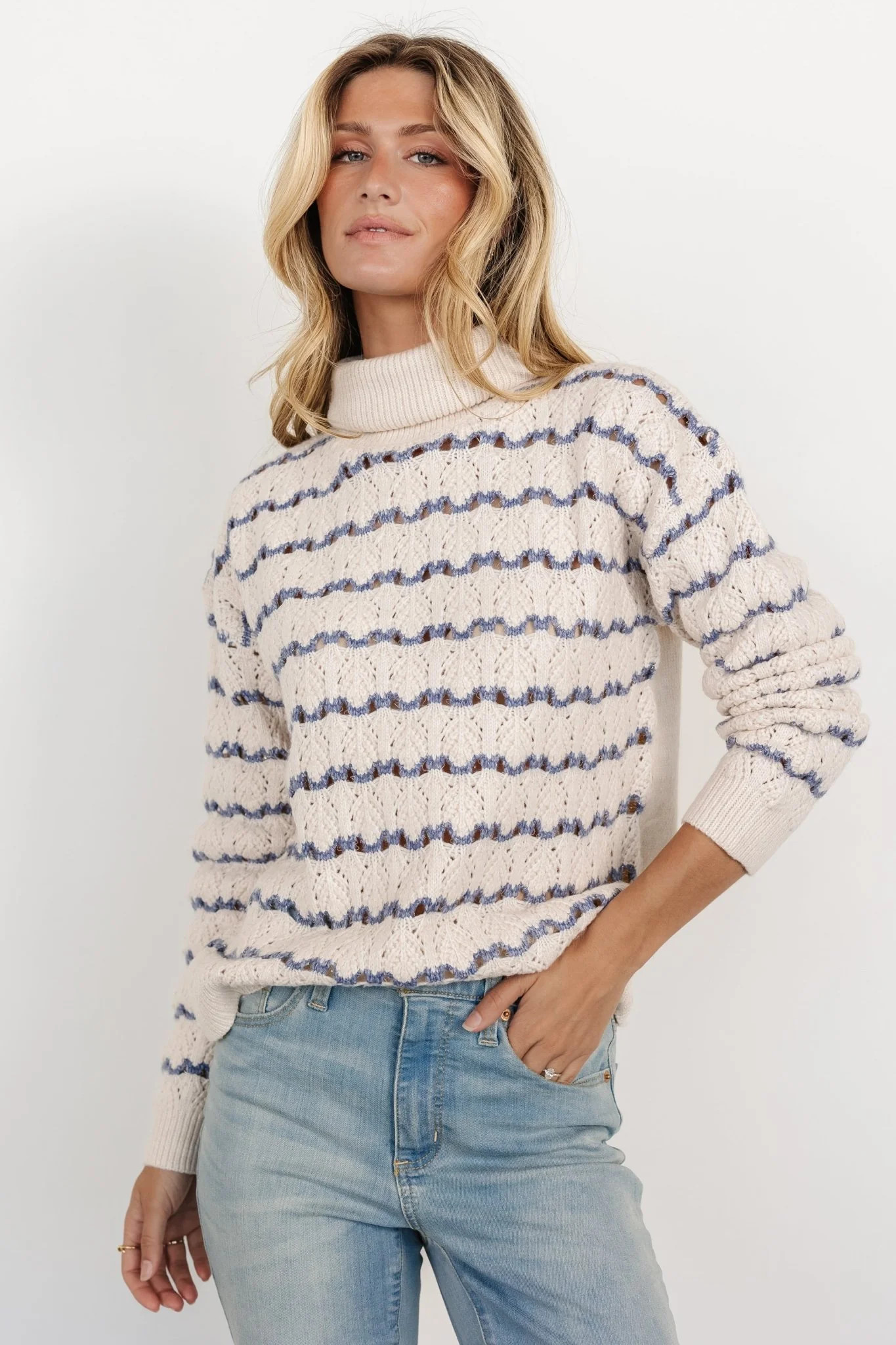 Hollis Knit Sweater | Ivory + Blue | Baltic Born