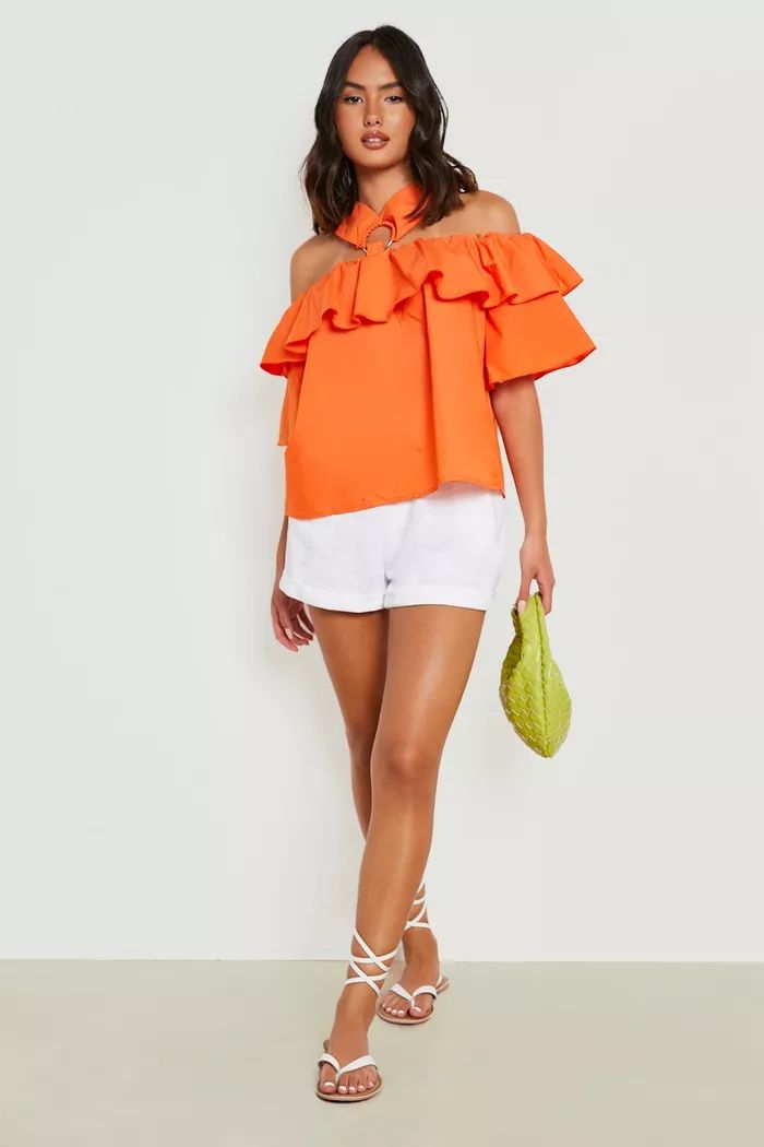 Ring Detail Cotton Poplim Ruffle Smock Top | Boohoo.com (US & CA)