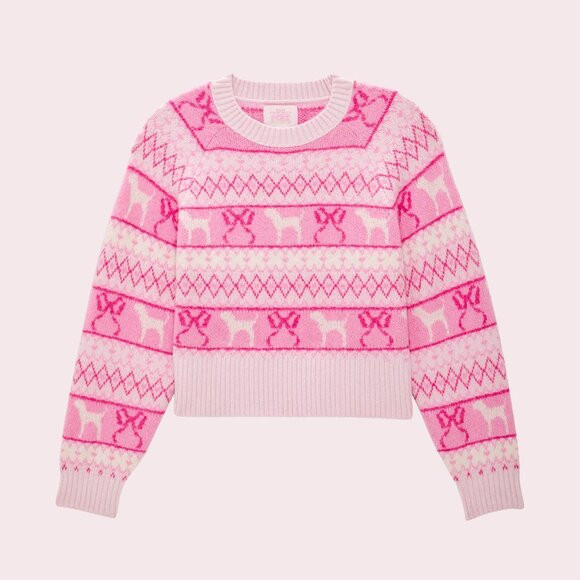 PINK x LoveShackFancy Boxy Christmas Holiday Winter Sweater Pink Tulip Fairisle | Poshmark