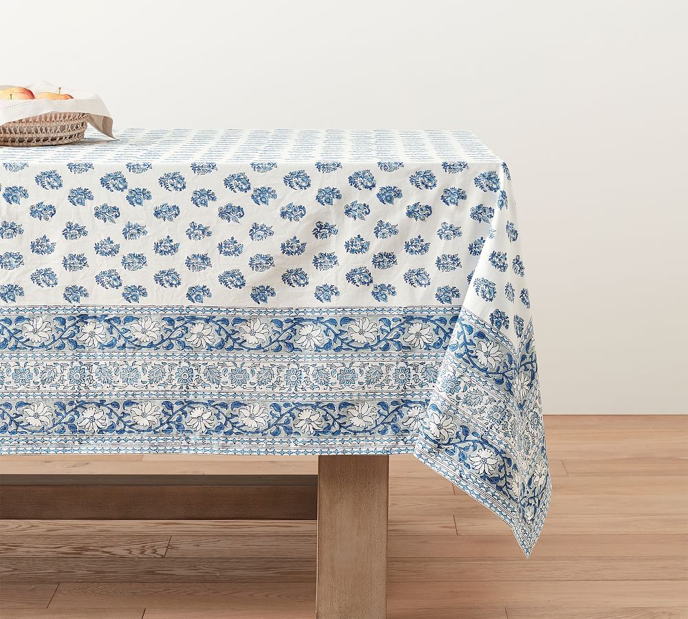Sophia Floral Block Print Cotton Tablecloth | Pottery Barn (US)