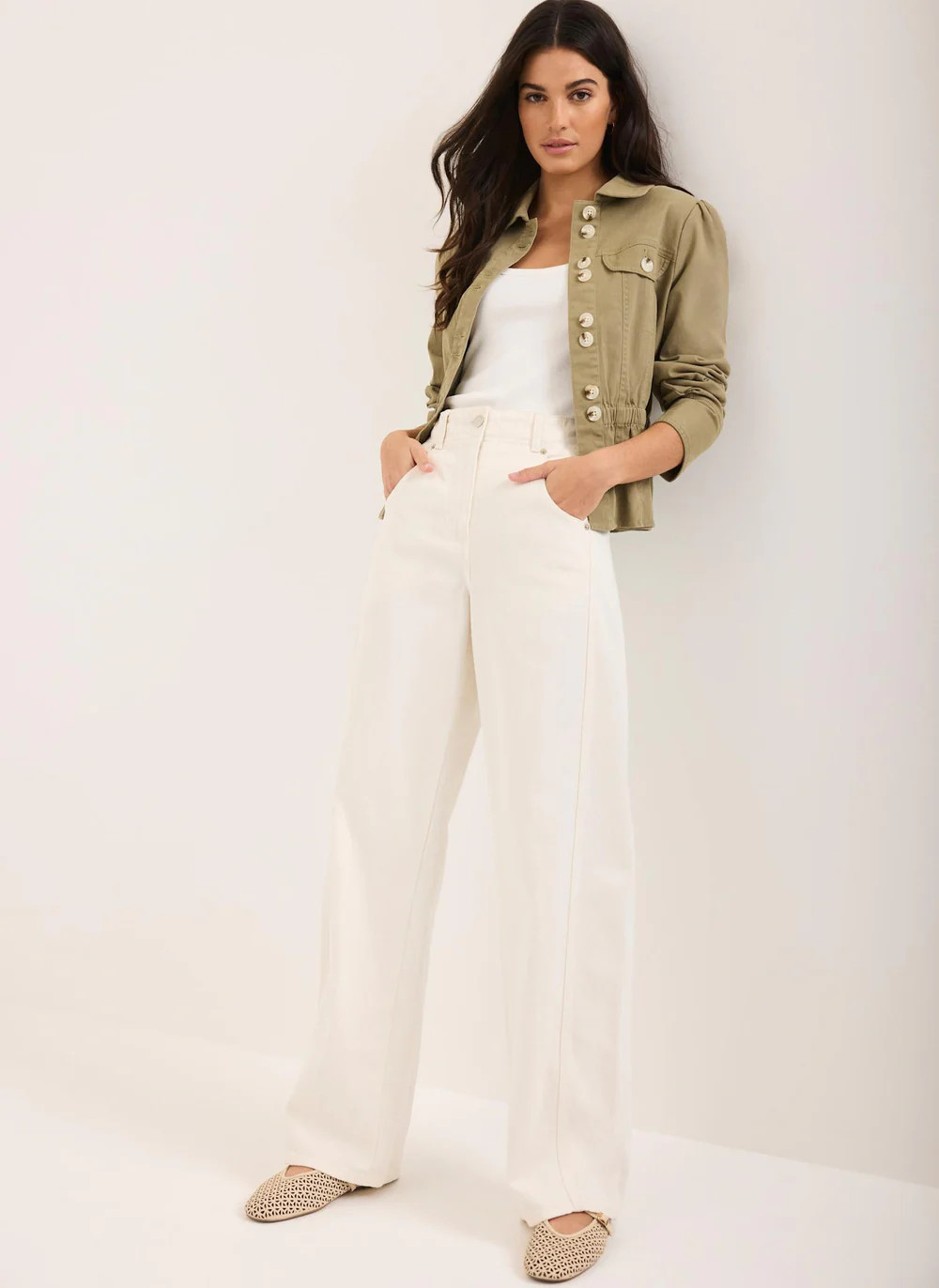 Cream Relaxed Wide Leg Jeans | Mint Velvet