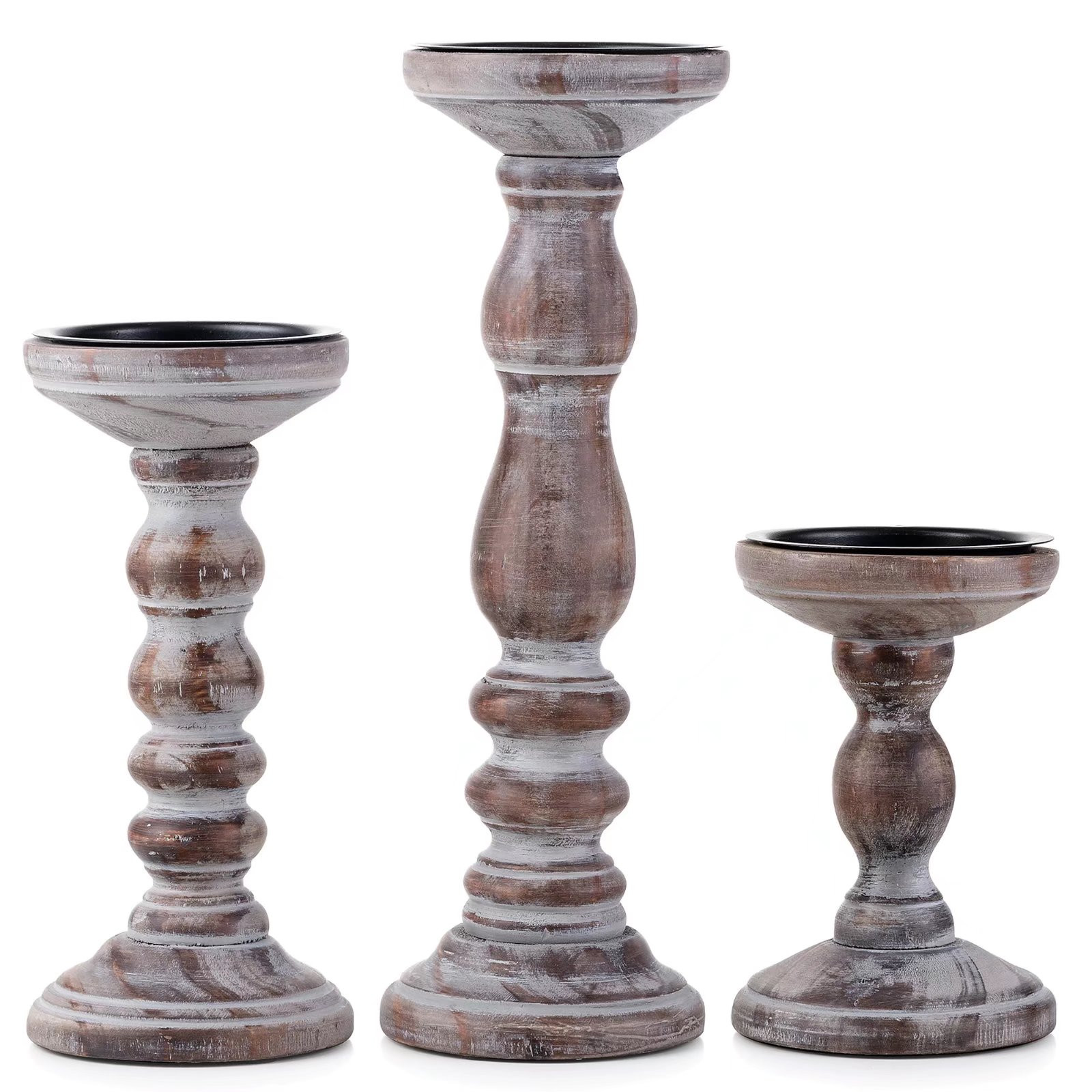 Nuptio Farmhouse Wooden Pillar Candle Holders Set of 3, 6"+8"+12" | Walmart (US)