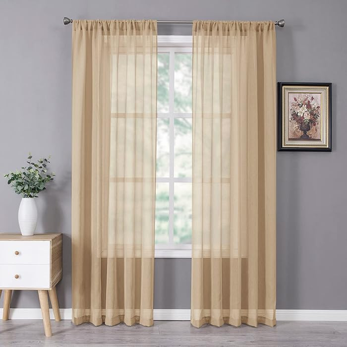 Sheer Curtain Linen Textured Living Room Curtains Sheer Light Filtering Rod Pocket Voile Curtain ... | Amazon (US)