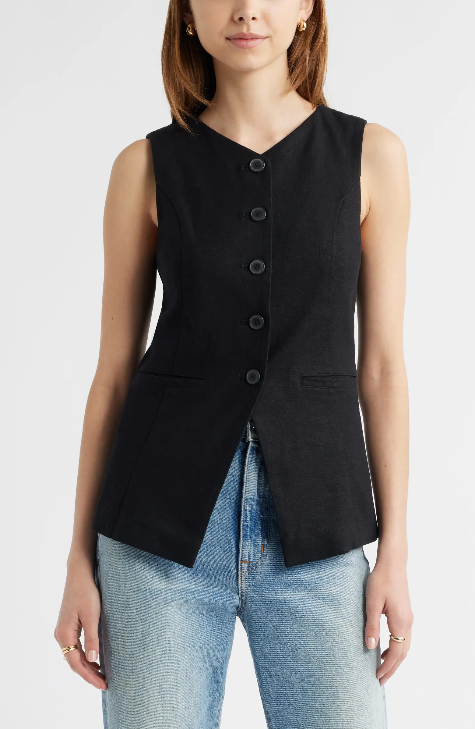 Open Edit Linen Blend Vest | Nordstrom | Nordstrom