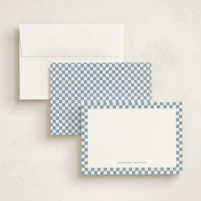 "Checks" - Customizable 5x7 Personalized Stationery in Purple or Yellow by Megan Cash. | Minted