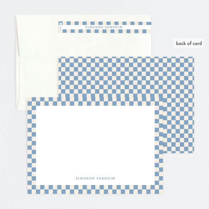 "Checks" - Customizable 5x7 Personalized Stationery in Purple or Yellow by Megan Cash. | Minted