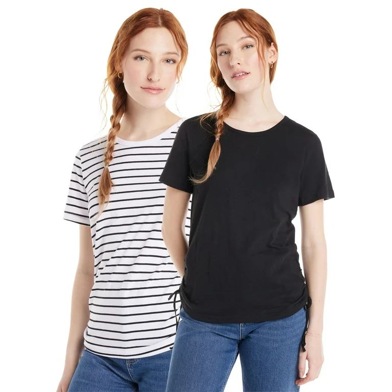 Time and Tru Women’s Cotton Side Cinch Top with Short Sleeves, 2-Pack, Sizes XS-XXXL | Walmart (US)