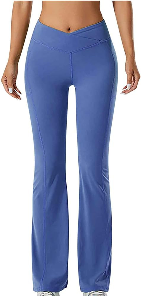 Leggings for Women Solid High Waisted Stretch Soft Yoga Pants Fashion Flared Gym Workout Running ... | Amazon (US)