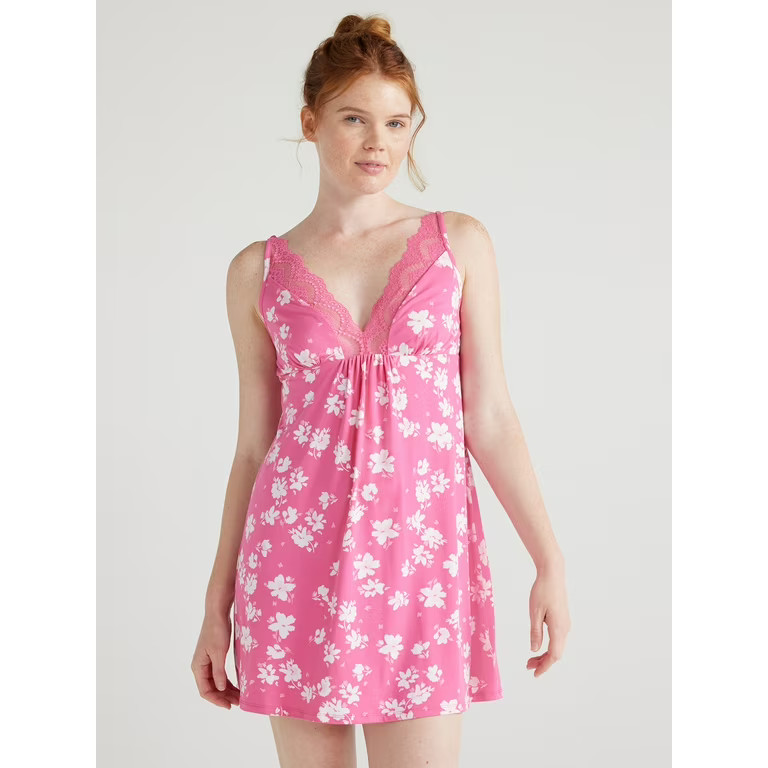 Joyspun Women’s Printed Lace Front Knit Chemise, Sizes S to 3X | Walmart (US)