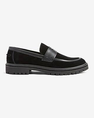 Black Leather Lug Sole Loafers | Express