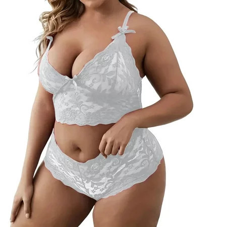 EHQJNJ Lingerie White Plus Size Lingerie Set for Women Lace Halter Bralette High Waist Panty Set Lingerie Plus Size Body Suit Womens Underwear Bikini Seamless | Walmart (US)