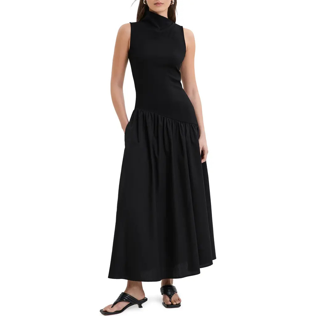 Marcella Hutton Sleeveless Mixed Media Maxi Dress in Black at Nordstrom, Size X-Small | Nordstrom