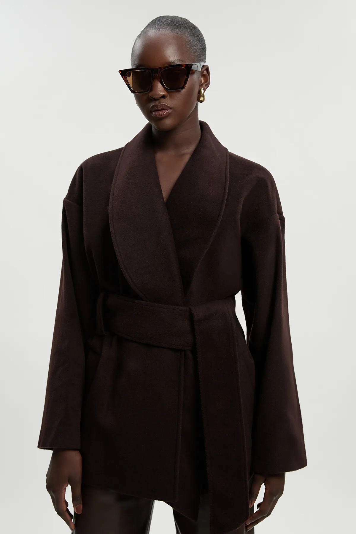 Tall Brushed Wool Belted Wrap Tailored Short Coat | Karen Millen UK + IE + DE + NL