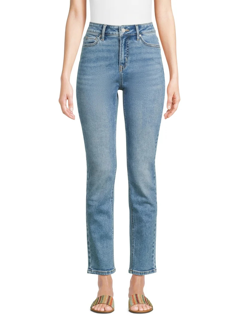 Time and Tru Women’s Mid Rise Straight Leg Jeans, Sizes 0-22, Regular & Short Inseams | Walmart (US)