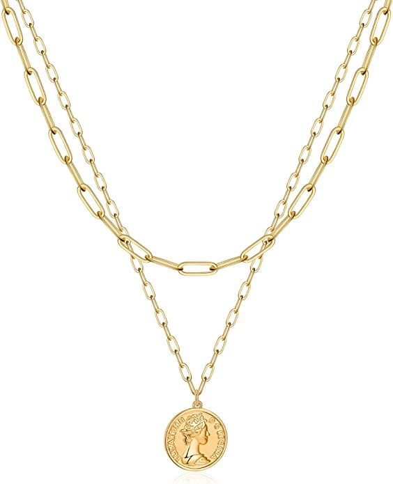 Turandoss Gold Necklaces for Women - 14K Gold Plated Lock Evil Eye Medallion Vintage Coin Necklac... | Amazon (US)