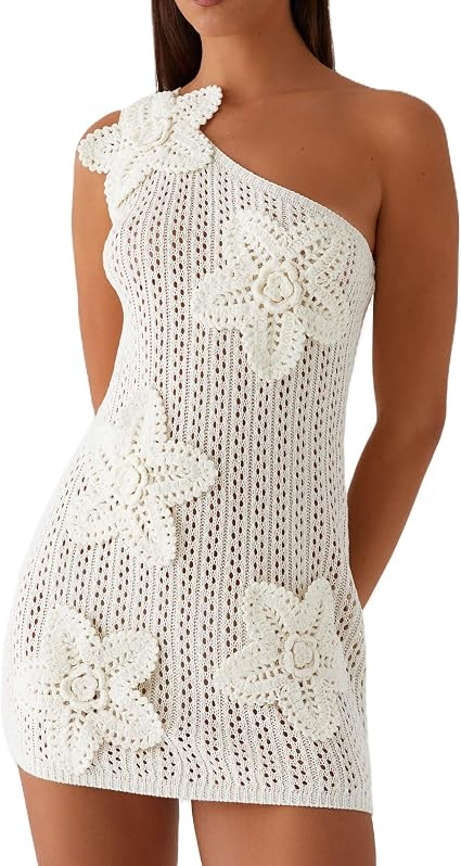 NUFIWI Sexy Women Cutout Crochet Bodycon Mini Dress Sleeeless Hollow Out Knit Short Dresses Open ... | Amazon (US)