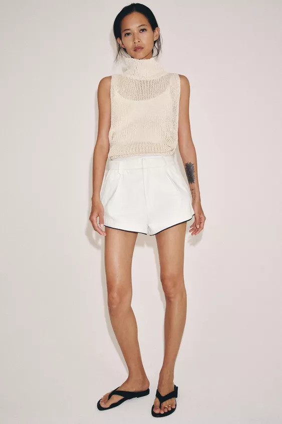 ZW COLLECTION PLEATED DENIM SHORTS | Zara US