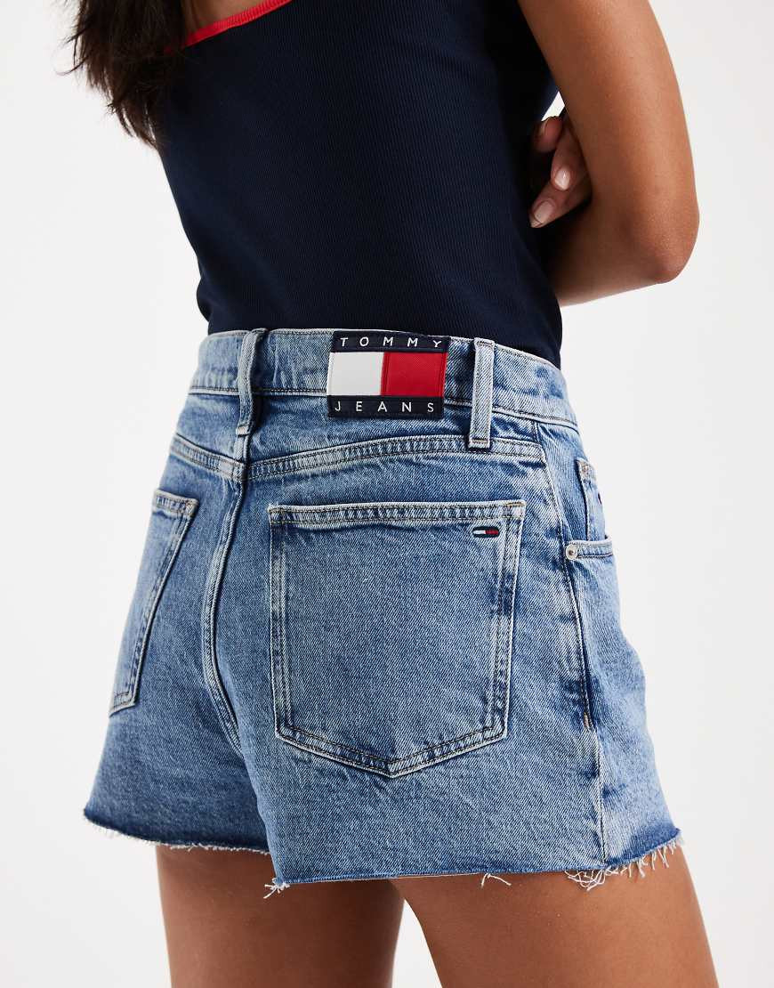 Tommy Jeans denim hotpants in mid wash blue | ASOS (Global)