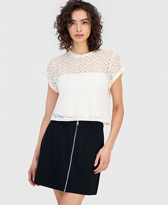 Bar IIIWomen's Boxy Lace T-Shirt | Macy's