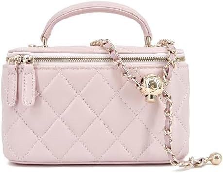 Small Genuine Leather Purse Quilted Crossbody Bag for Women, Mini Top-Handle Shoulder Handbag w/G... | Amazon (US)