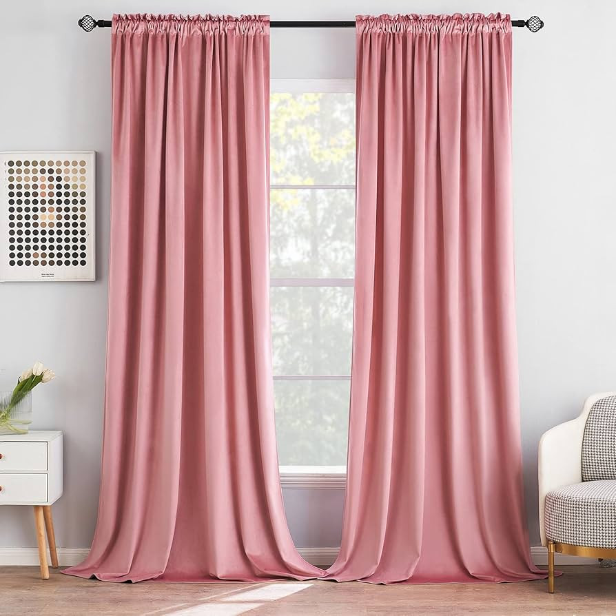 MIULEE Blush Pink Velvet Curtains Thermal Insulated Blackout Curtain Drapes for Bedroom Living Ro... | Amazon (US)