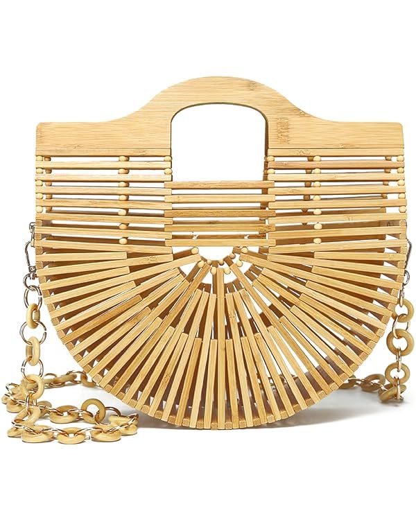 Miuco Bamboo Tote Bags Top Handle Handmade Handbags Beach Purses With Chain | Amazon (US)