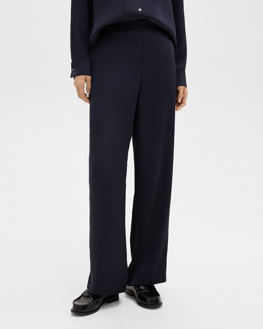 Crushed Satin Wide Leg Pull-On Pant | Theory | Theory UK