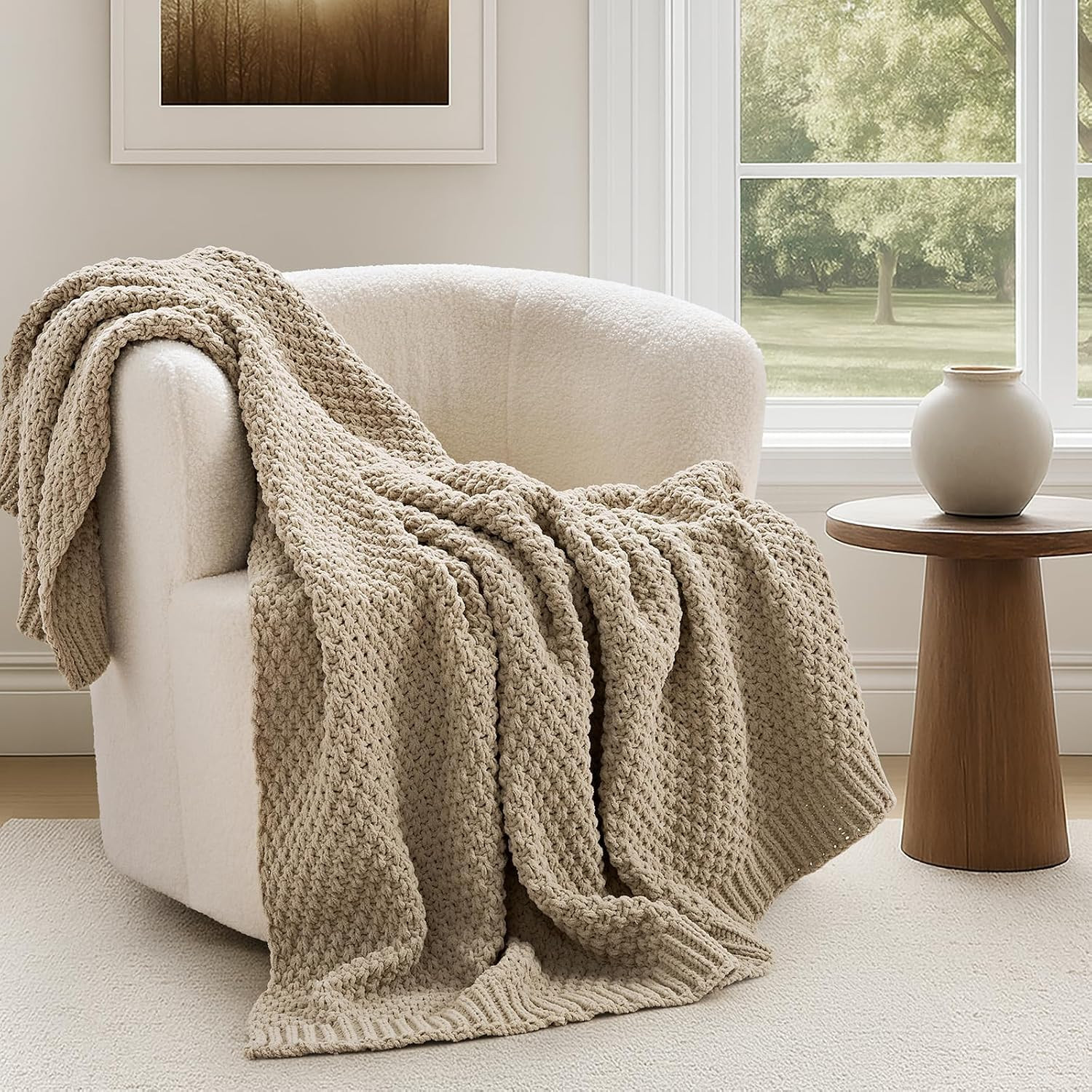 EVERGRACEHOME Chunky Chenille Knit Throw Blanket, 50 x 60, Sand Dune | Amazon (US)