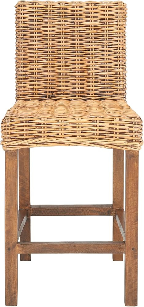 SAFAVIEH Furniture - Tobie Rattan Counter Stool - 23.62" Seat Height - White-Washed - Mango Wood ... | Amazon (US)