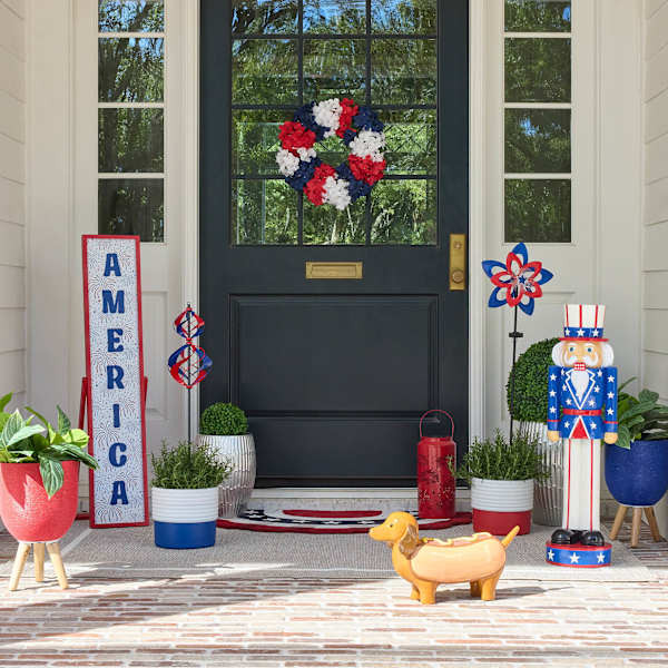 Red White & Blue Bunting Flag Slice Oversized Coir Mat, 22x47 | At Home