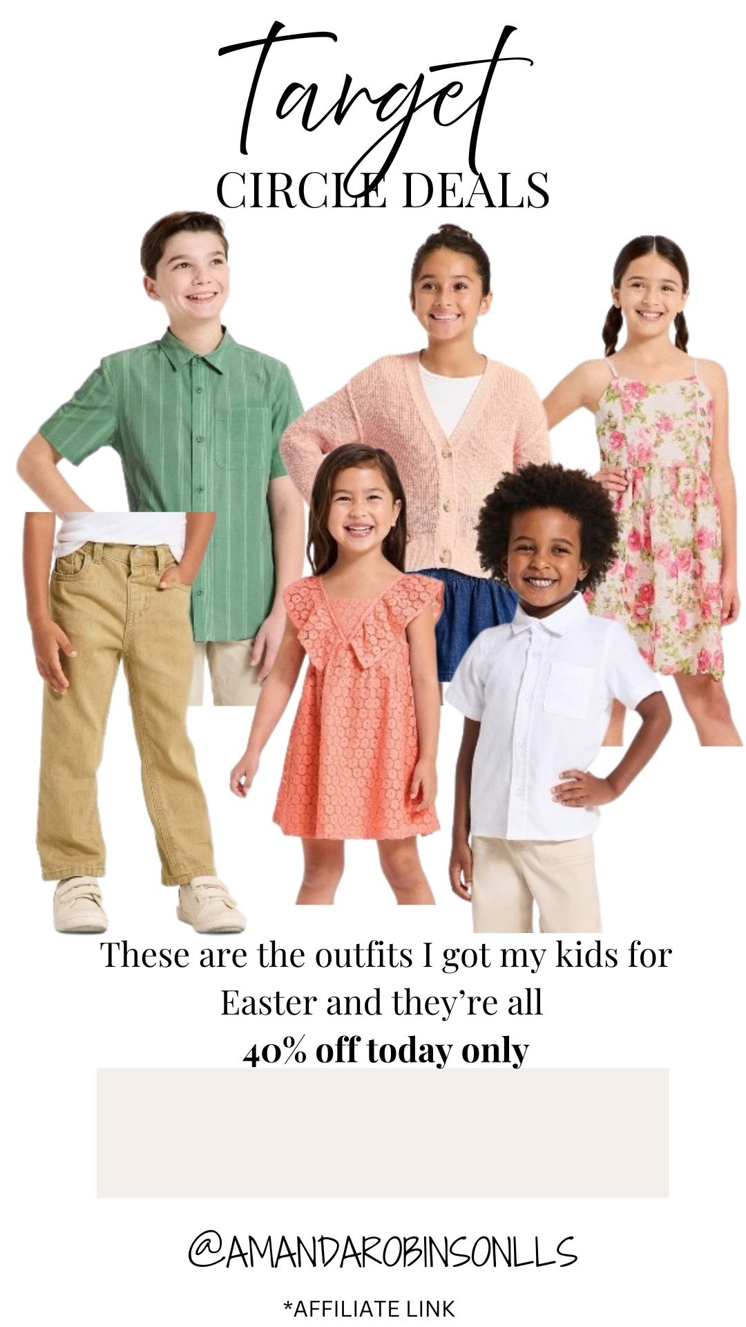Target Daily Deals 
40% off kids clothing 
Easter outfits for kids 

#LTKKids #LTKSaleAlert