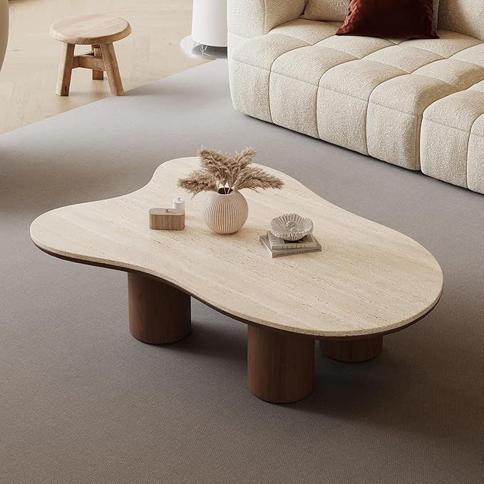 Cloud Shape Coffee Table, Walnut Wood Coffee Table for Living Room, Irregular Indoor Tea Table, 4... | Amazon (US)