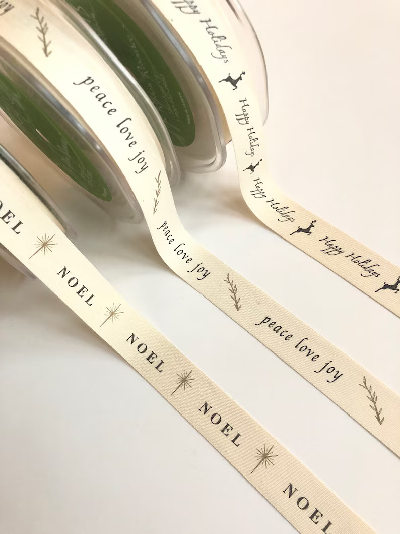 3/4” Ivory Cotton Canvas Ribbon, by the Yard, Noel, Peace Love Joy , Happy Holidays, Minimalist... | Etsy (US)